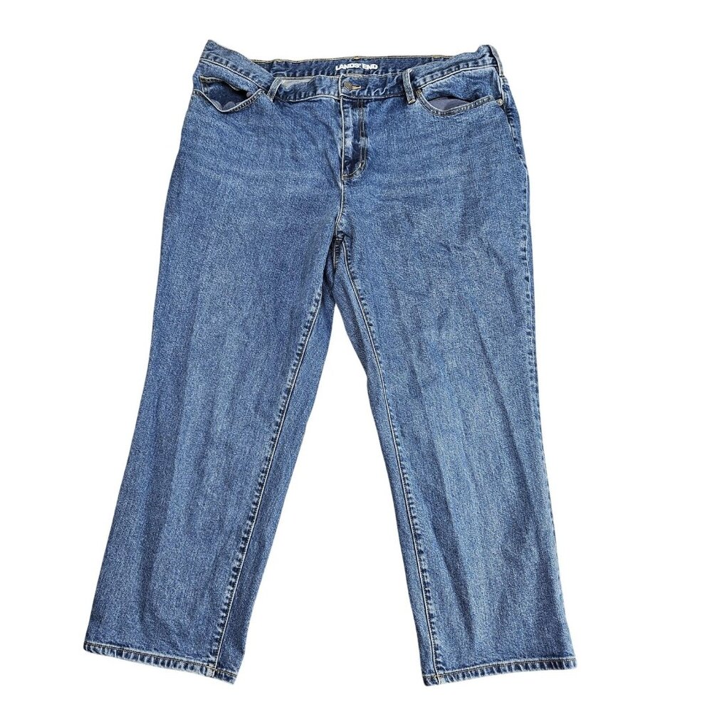 Lands' End High Rise Straight Jeans Womens 22W‎ Blue Med Wash Relaxed Denim